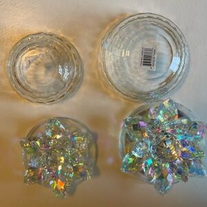 Set of glass flower trinket jewelry holder